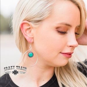 NWT! CRAZY TRAIN Turquoise Silver Hoop Earrings 🚂